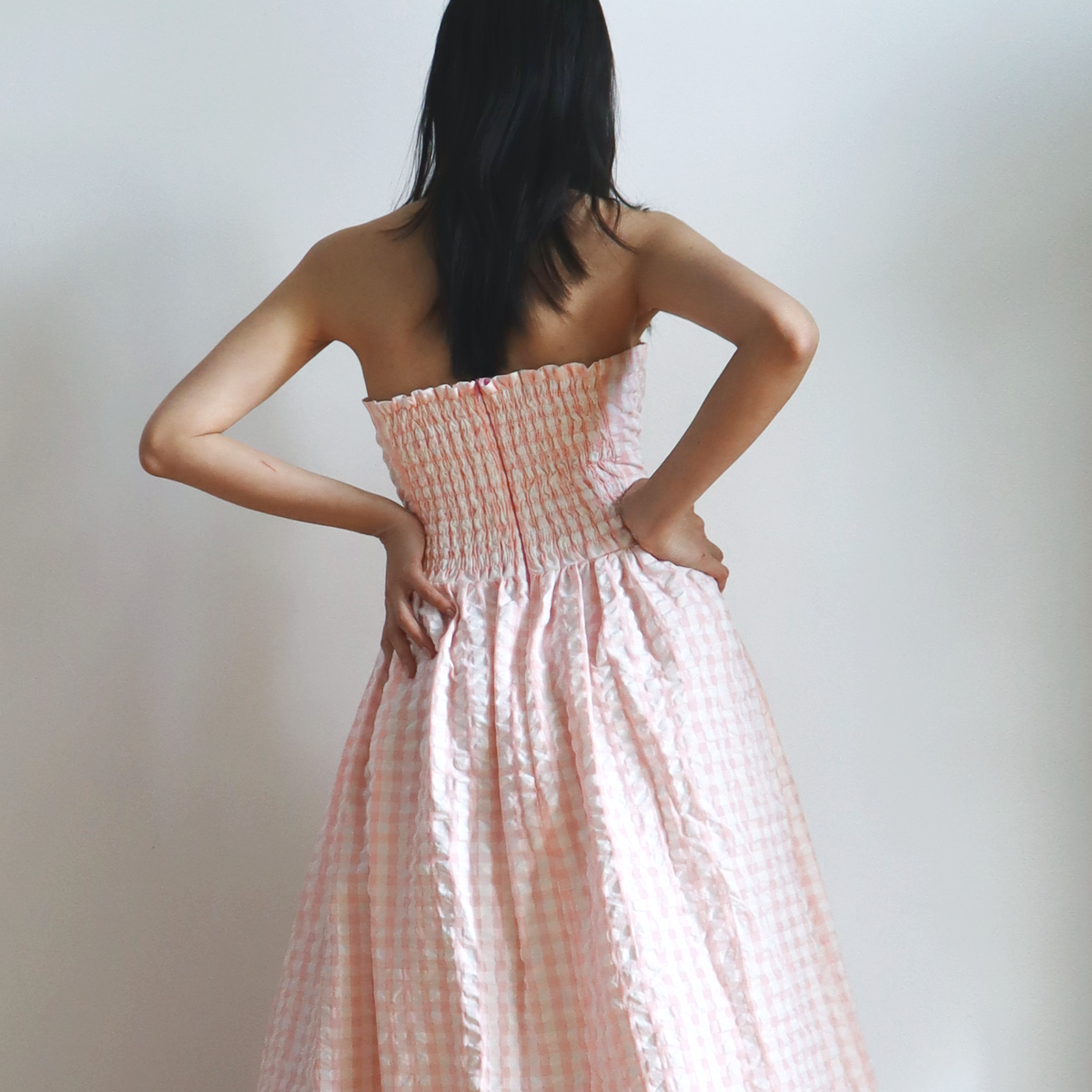 Back view of the Gemma Dress with shirred back panel