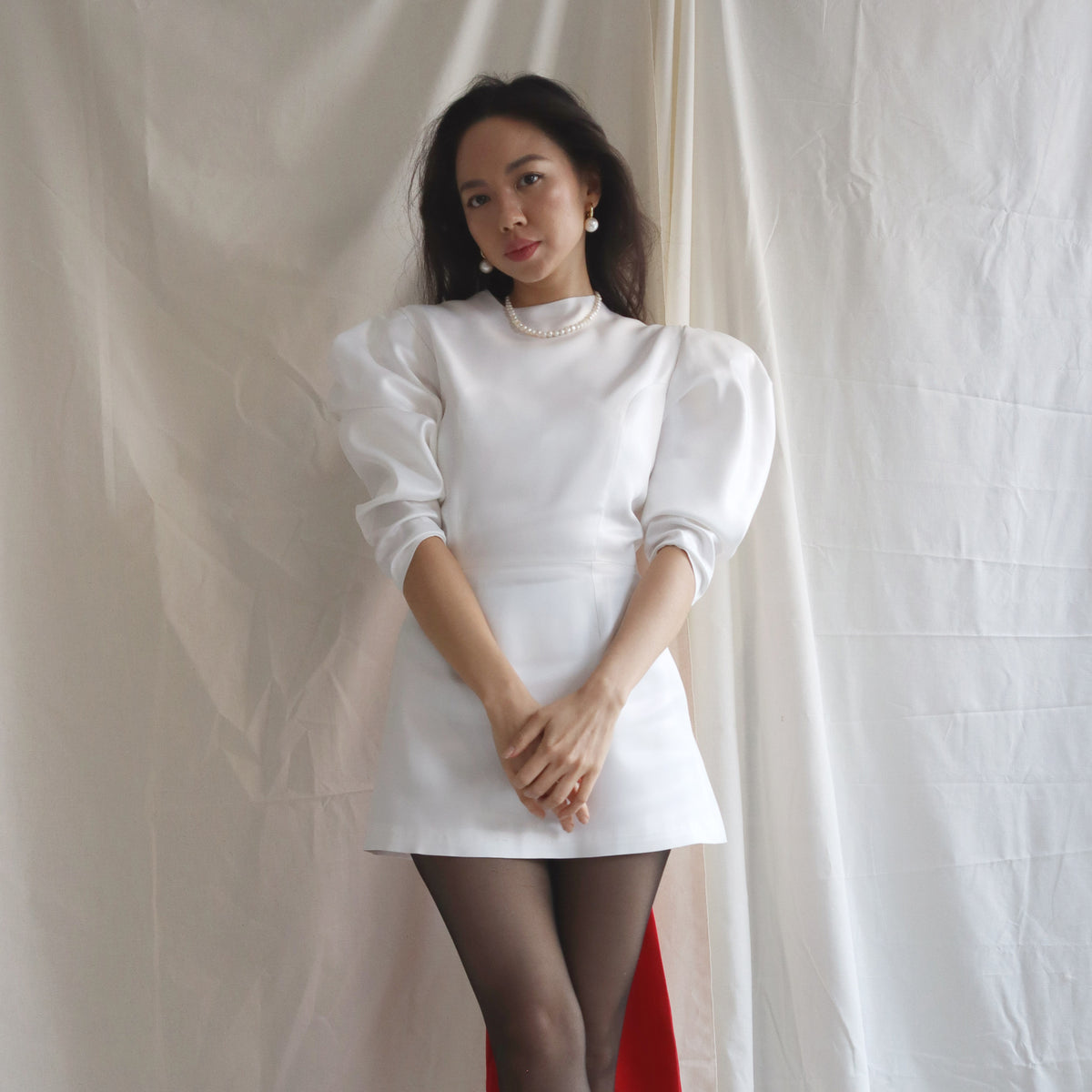 White Harper mini dress with puff sleeves