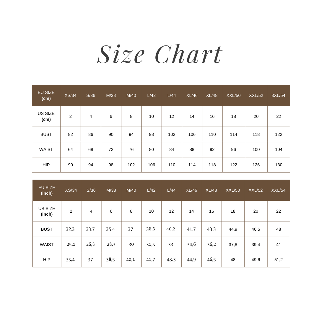 It Girl Pants size chart in cm and inches