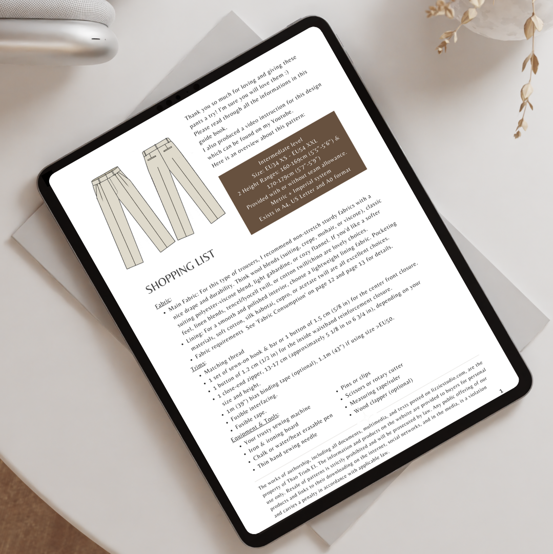It Girl Pants shopping list page shown on a tablet