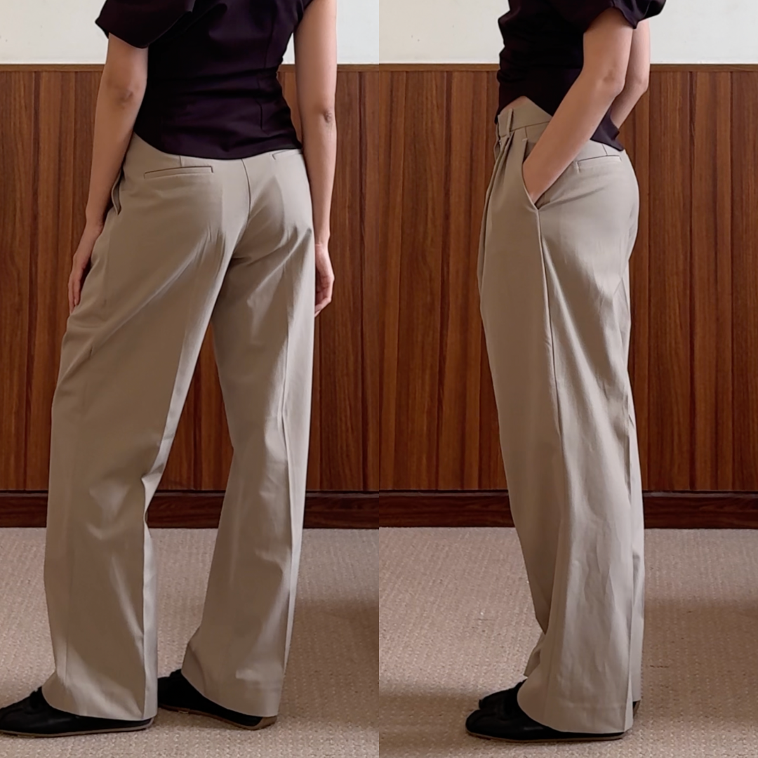 Side and back views of the beige It Girl Pants