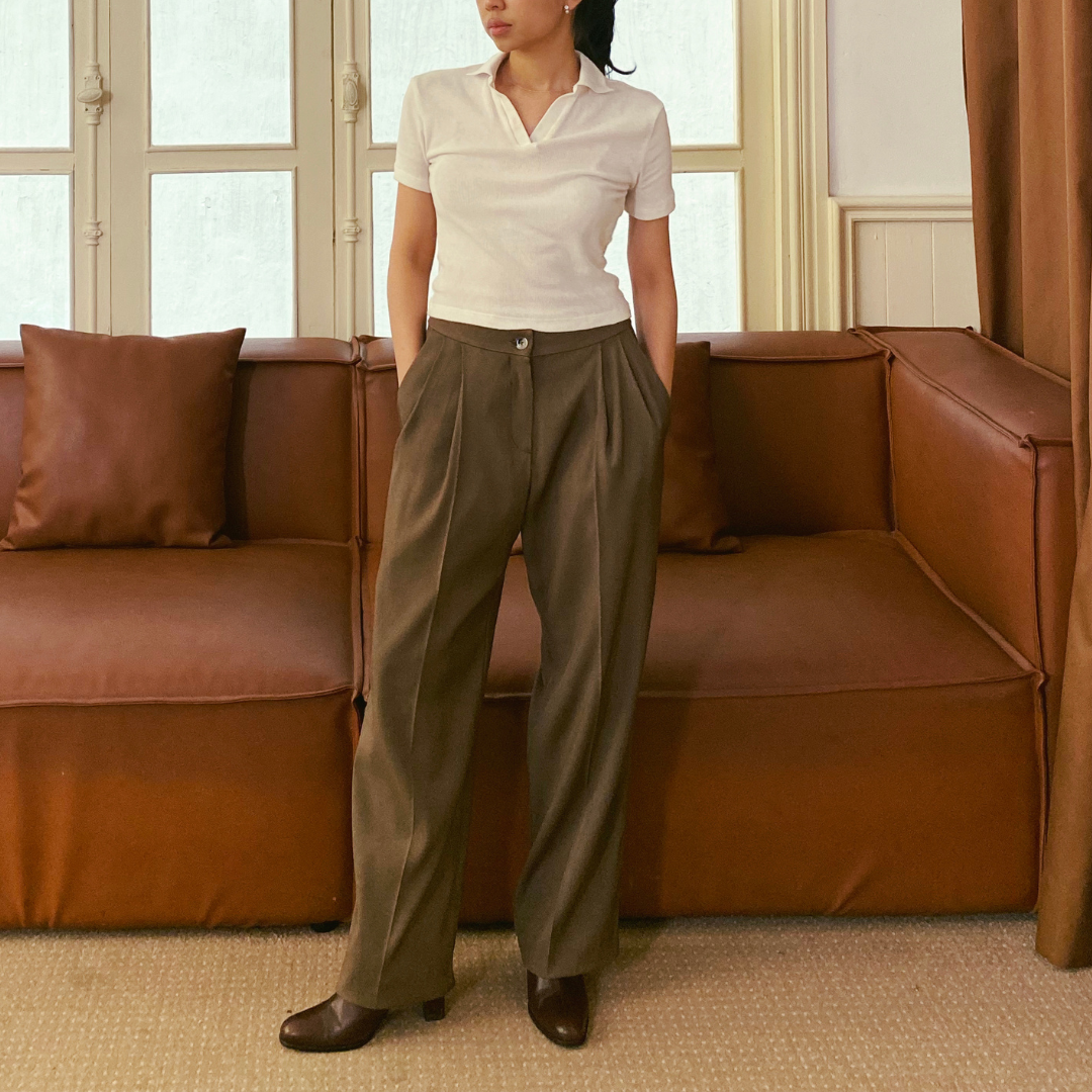 Olive It Girl Pants styled with a white top
