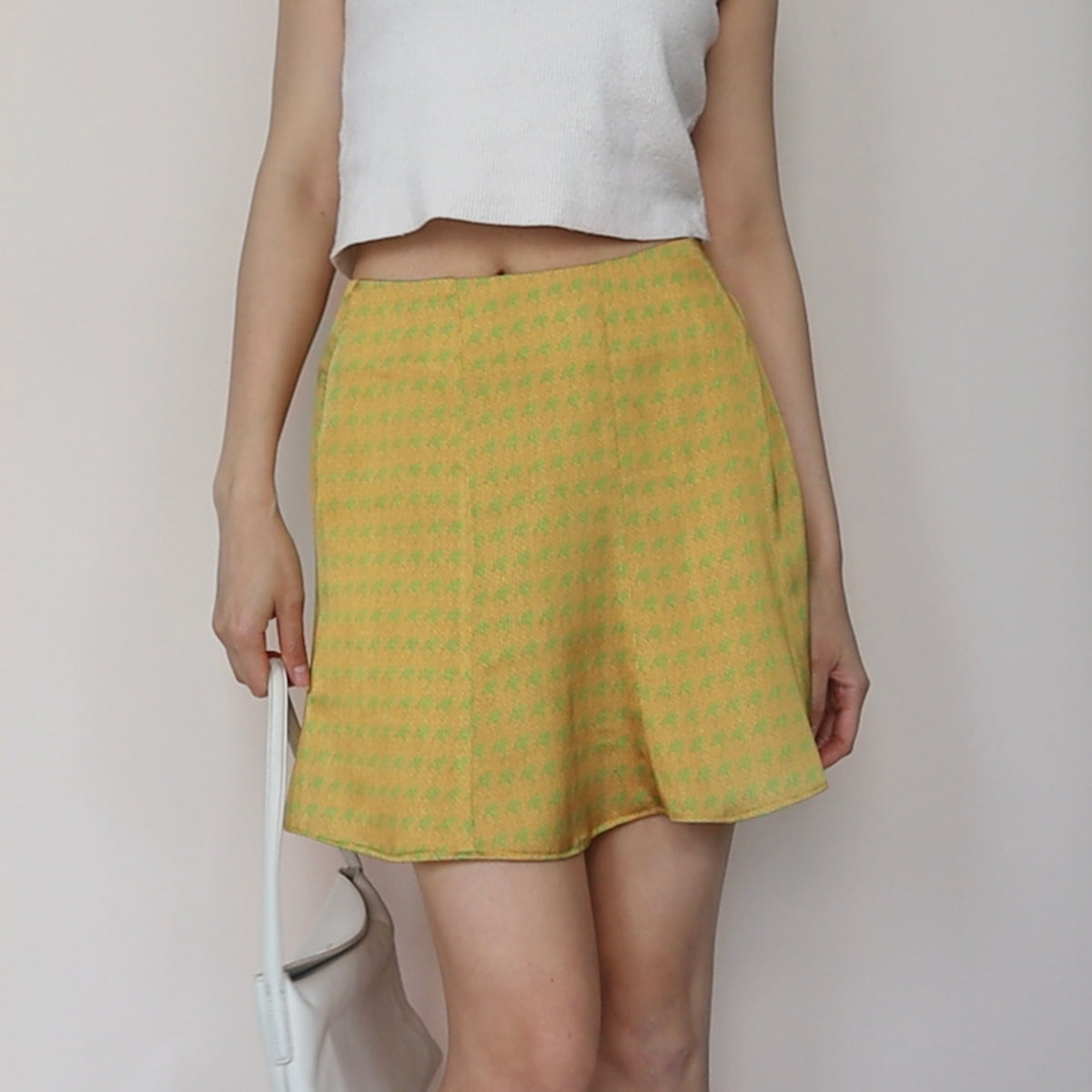 Yellow Joy flared mini skirt, front view