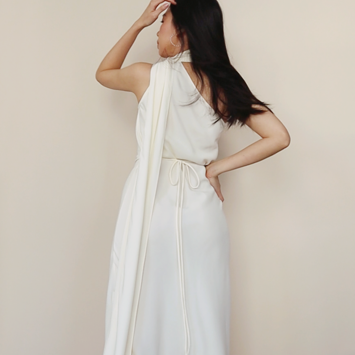 Back view of the Layla Scarf Dress with tie waist