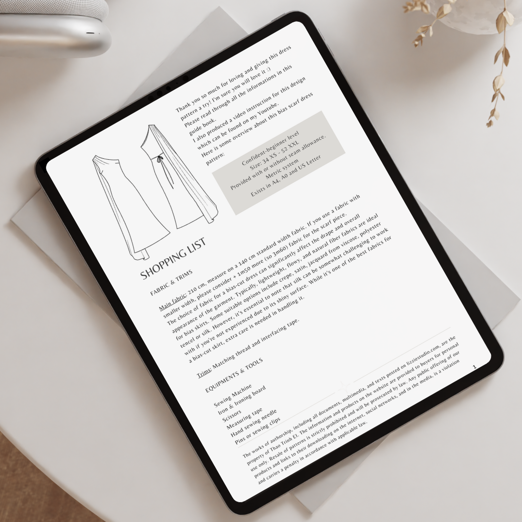 Layla Scarf Dress shopping list page shown on a tablet