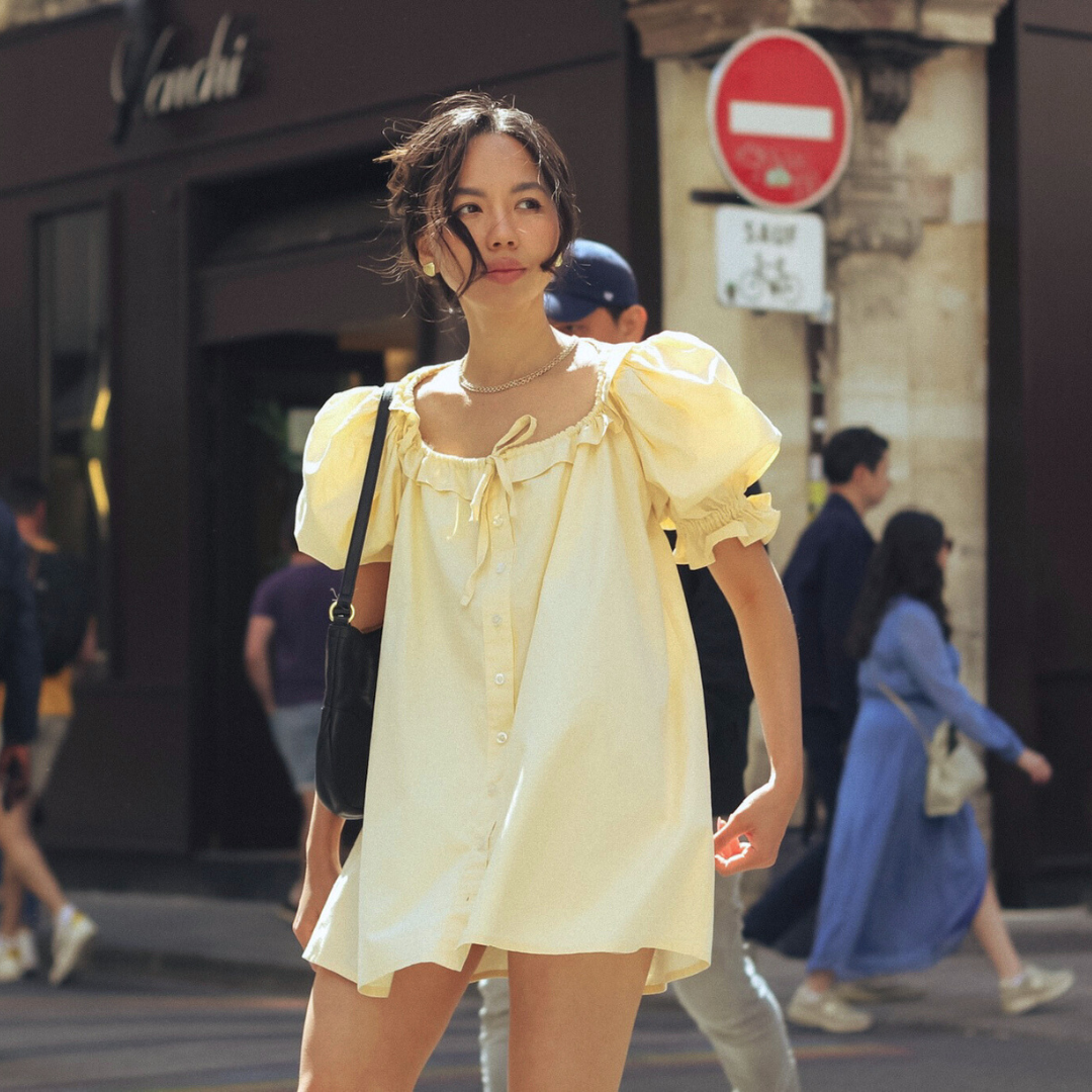 Pale yellow Mathilde babydoll mini dress