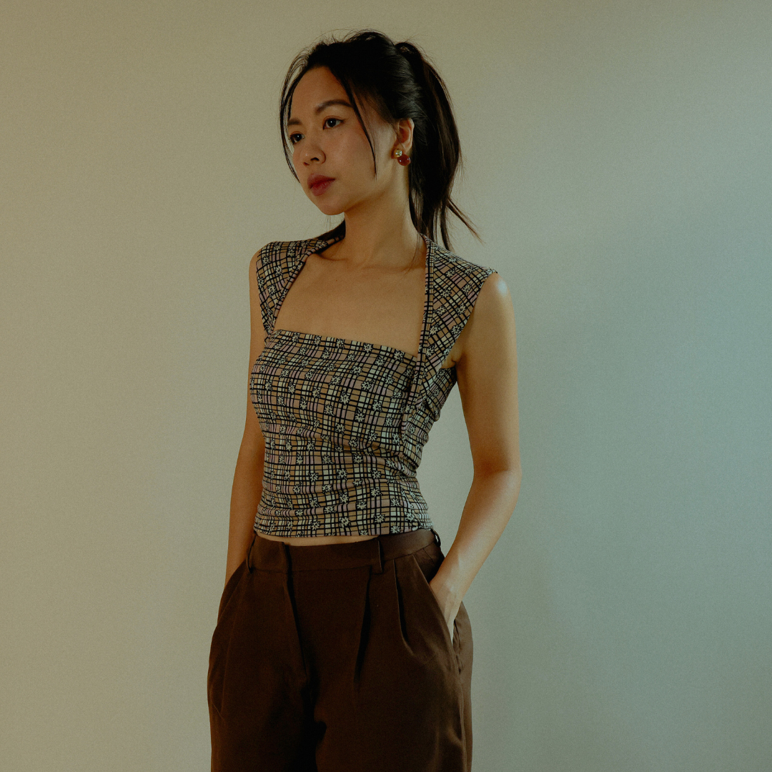 Michelle Contour Top in tweed-look knit, front view