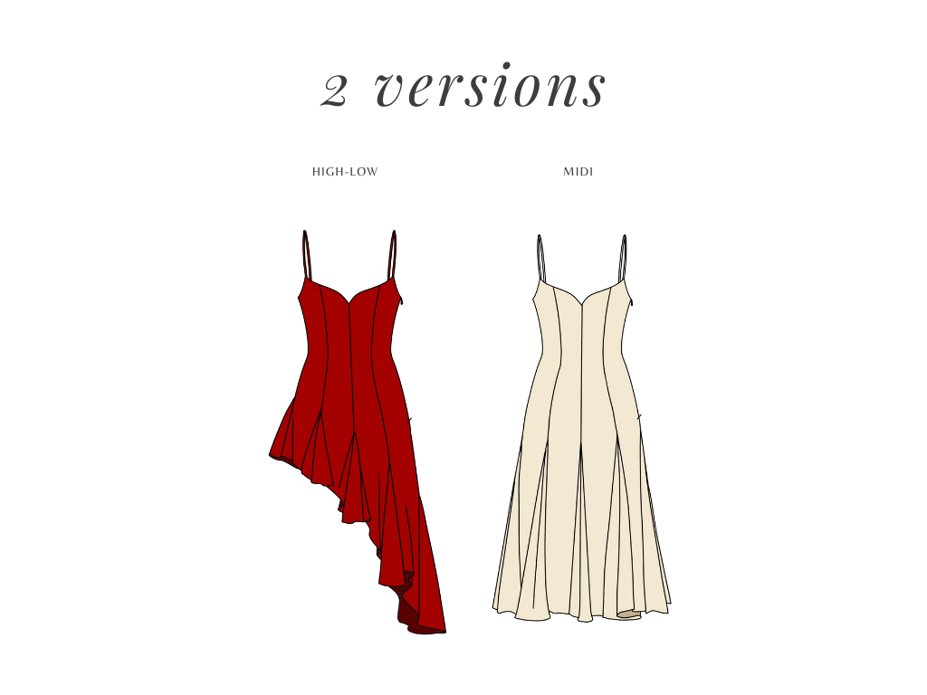 Rosa Kiss Dress versions: high-low and midi
