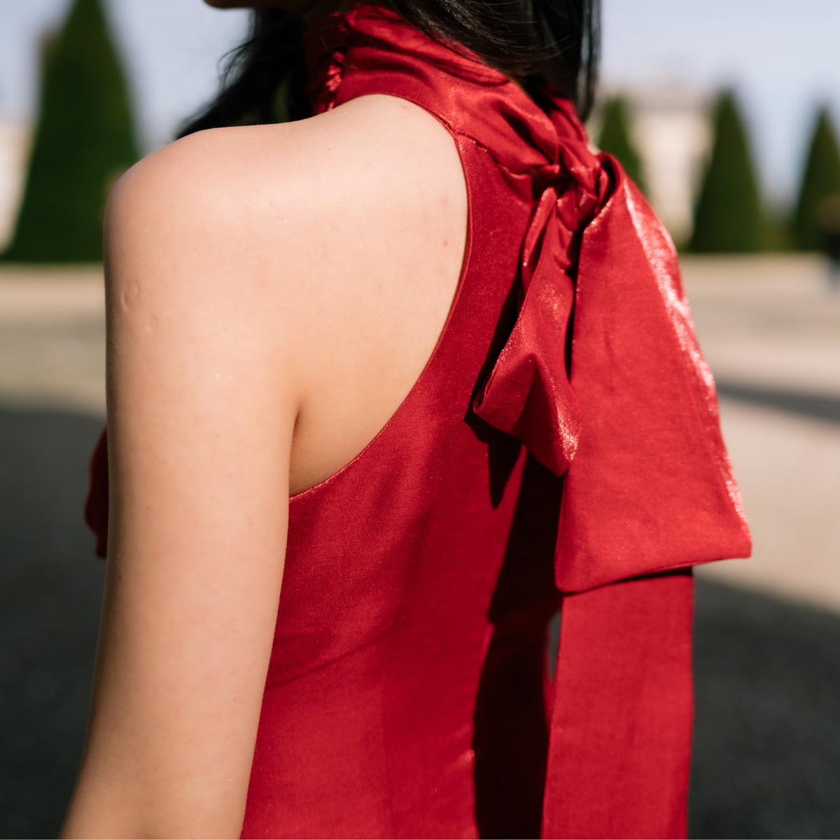 Back view of the Valentine Dress halter neck tie