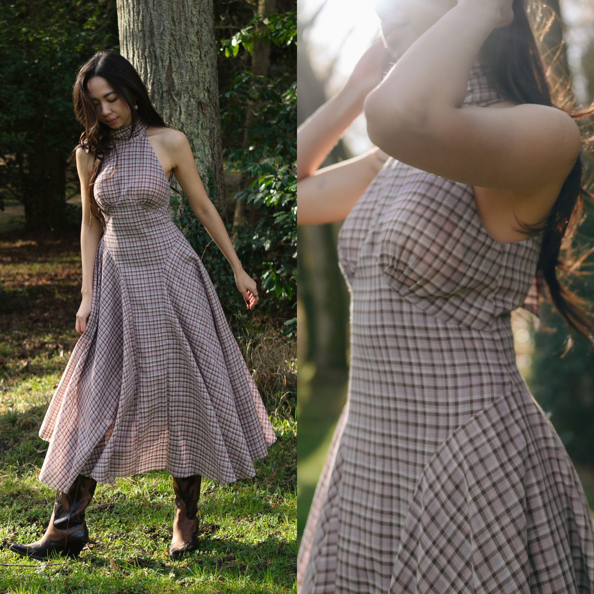 Valentine halter midi dress in plaid