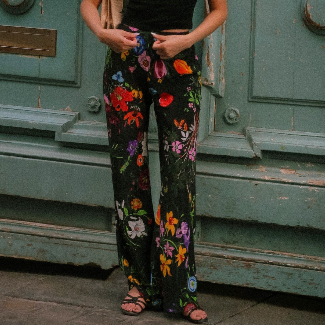 Vela Bias Pants in black floral print